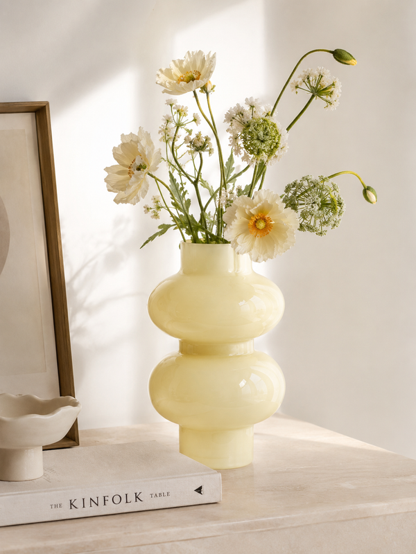 Sculptural Double-Bulb Glass Vase - Cream