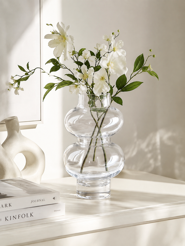 Sculptural Double-Bulb Glass Vase - Clear