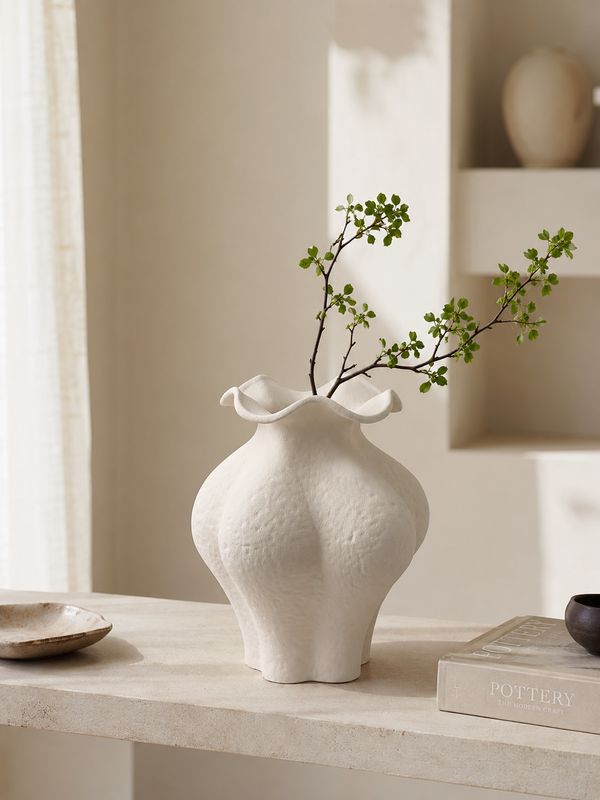 Ruffled Unglazed Ceramic Vase | High-Fired Sculptural Vase
