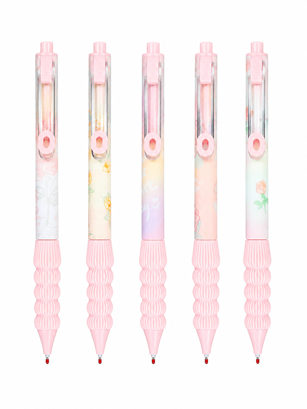 Pink Floral Aesthetic Gel Pens (5 Pcs Set)