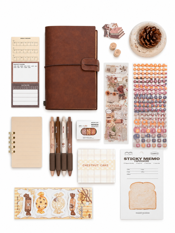 Vintage Leather Journal & Stationery Set – Brown Aesthetic Planner Gift Box