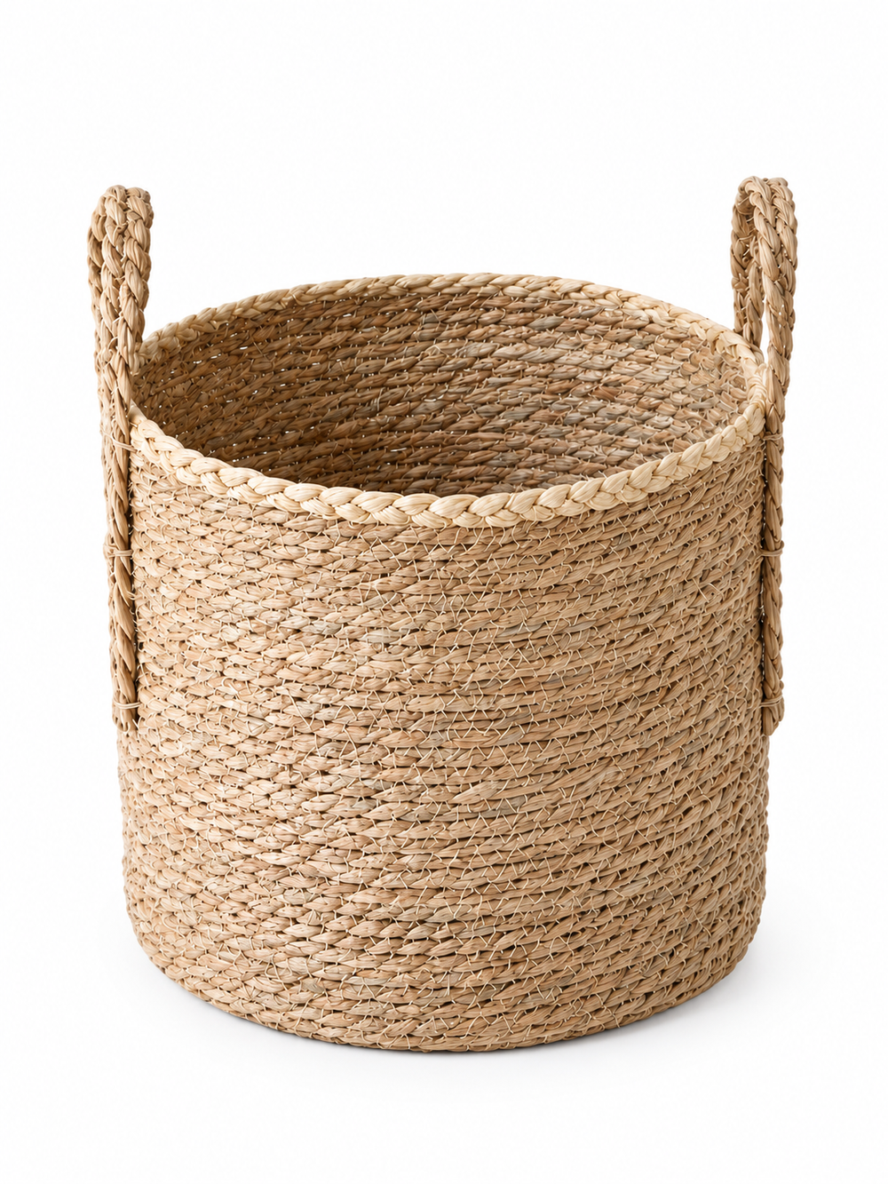 Handwoven Seagrass Storage Baskets with Handles (Set of 2) – Natural Woven Laundry & Plant Basket, Decorative Organizer for Toys, Blankets & Home Decor