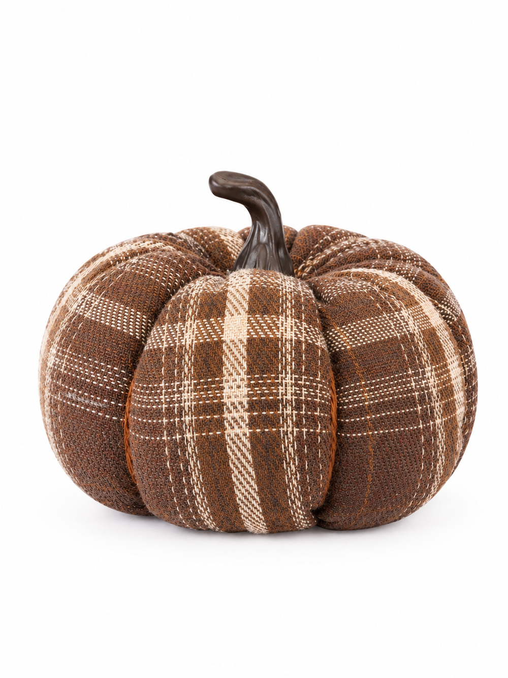 Fabric Plaid Harvest Pumpkins Set – Artificial Cloth Pumpkins with Resin Stems, Rustic Farmhouse Autumn & Thanksgiving Table Centerpiece Decor for Halloween