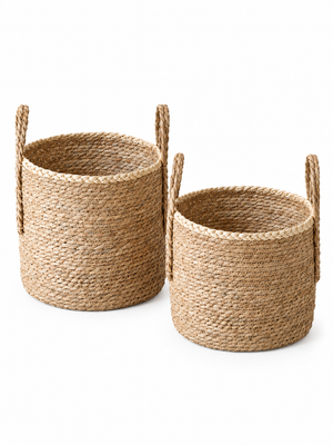 Handwoven Seagrass Storage Baskets with Handles (Set of 2) – Natural Woven Laundry & Plant Basket, Decorative Organizer for Toys, Blankets & Home Decor
