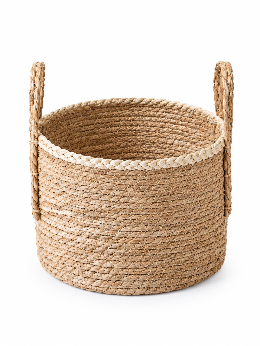 Handwoven Seagrass Storage Baskets with Handles (Set of 2) – Natural Woven Laundry & Plant Basket, Decorative Organizer for Toys, Blankets & Home Decor