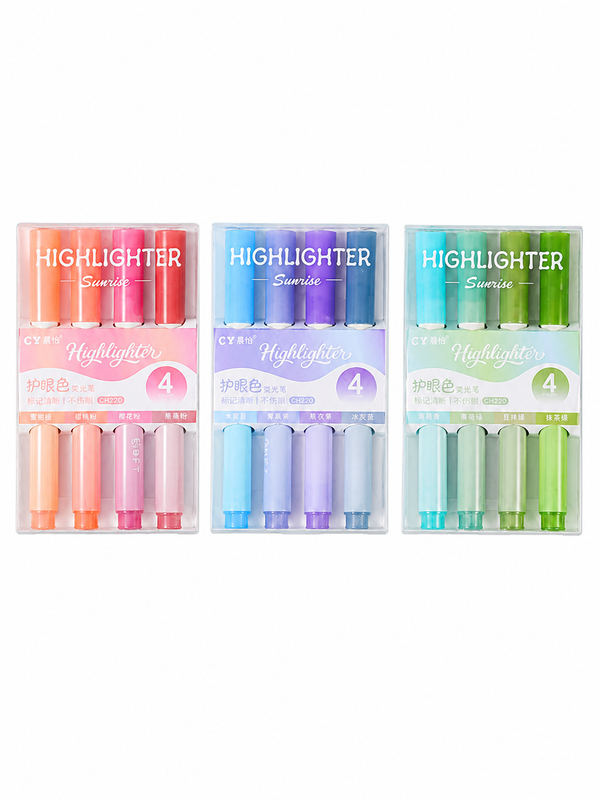 Gradient Aesthetic Pastel Highlighters (4 Pack)– Eye-Care Soft Mild Color Chisel Tip Marker Pens