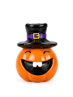 Spooky & Funny Halloween Pumpkin Resin Figurines Set – Stacked Jack-o'-Lantern Statues with Witch & Top Hats, Quirky Halloween Tabletop Decor for Home & Party