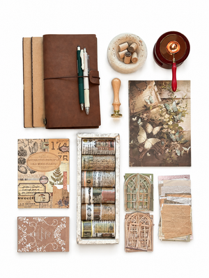 Vintage Junk Journaling Kit – Brown Aesthetic Scrapbooking Gift Box