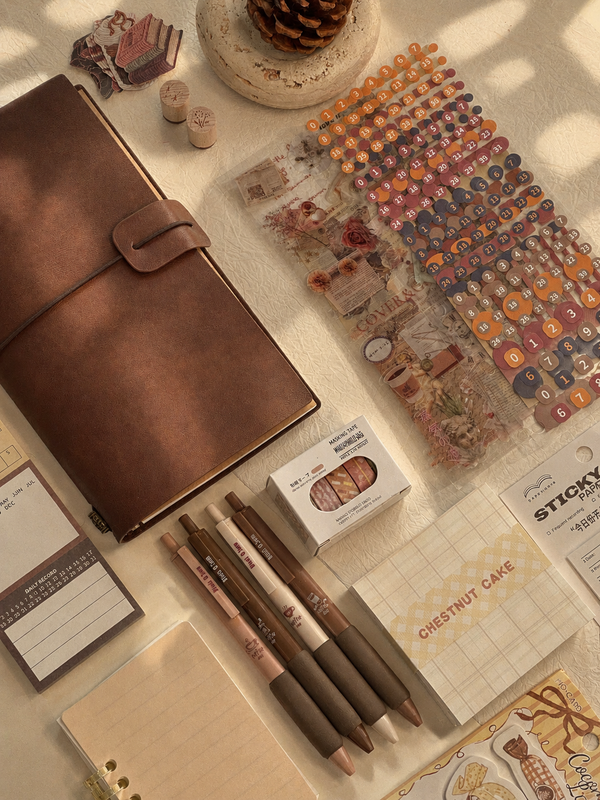Vintage Leather Journal & Stationery Set – Brown Aesthetic Planner Gift Box