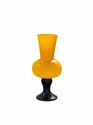 Hand-Blown Bubble Glass Vase with Black Pedestal