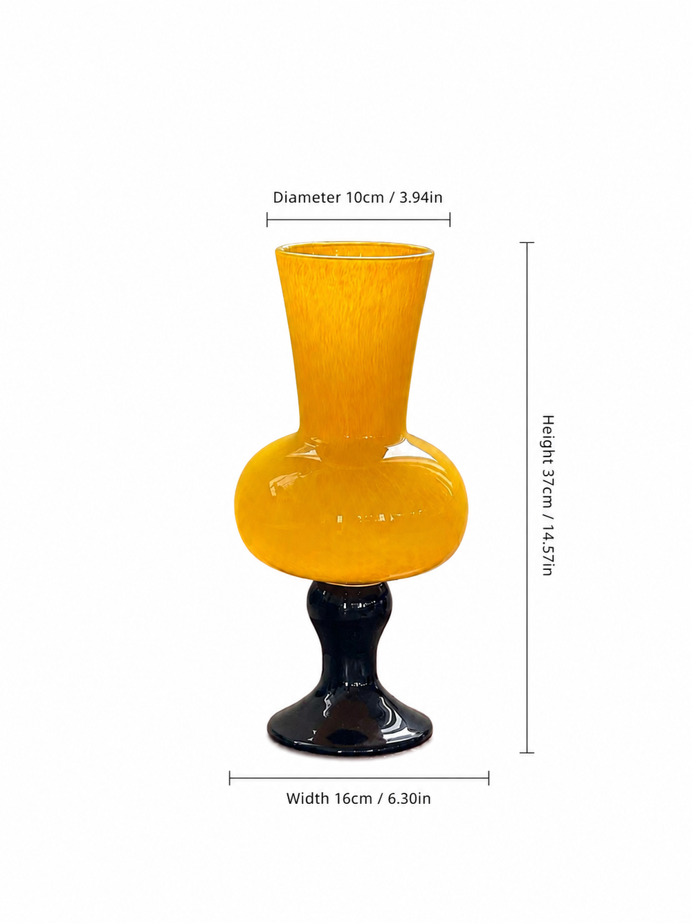 Hand-Blown Bubble Glass Vase with Black Pedestal
