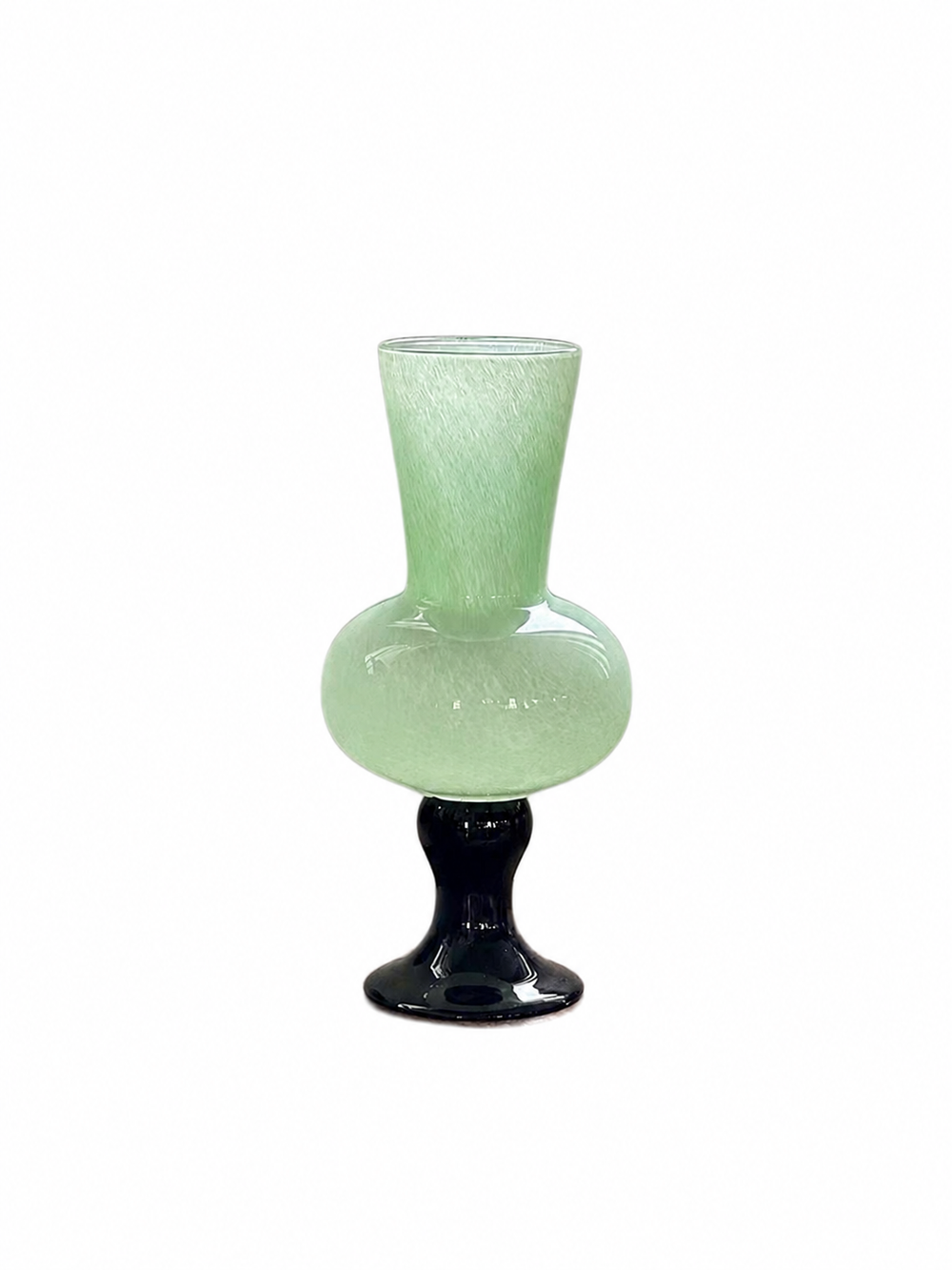 Hand-Blown Bubble Glass Vase with Black Pedestal