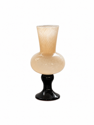 Hand-Blown Bubble Glass Vase with Black Pedestal
