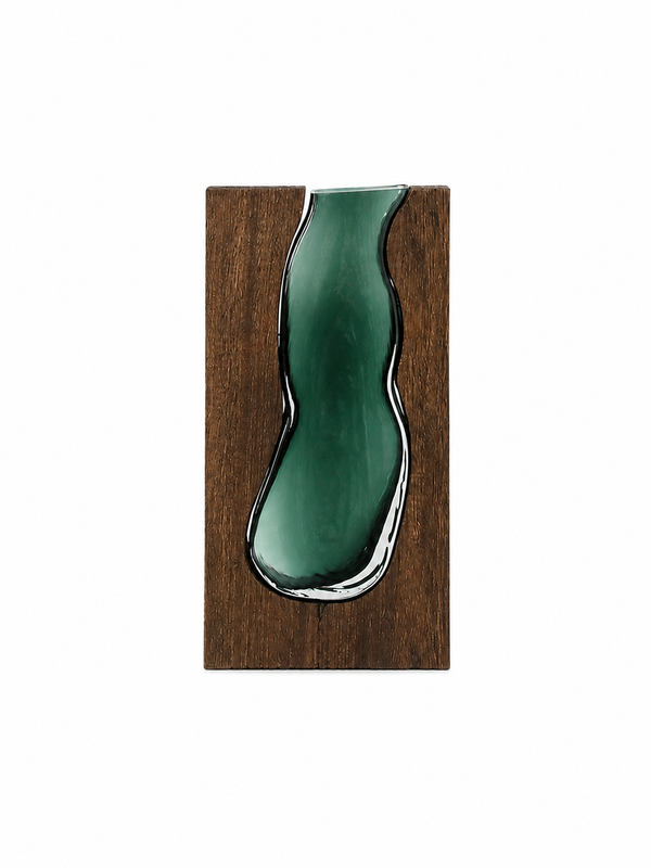 Sculptural Wooden & Glass Vase