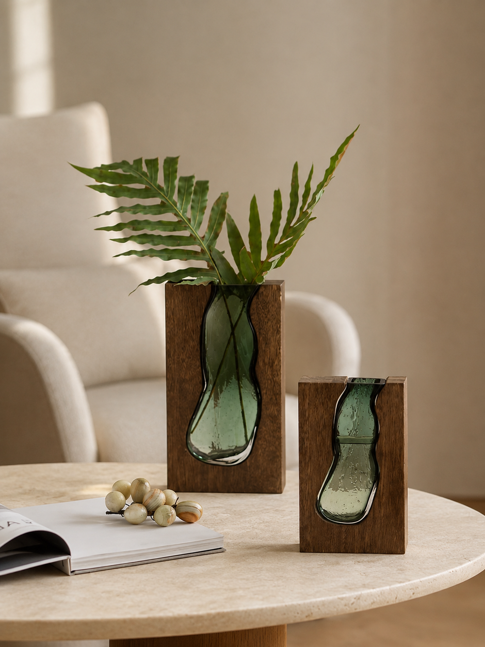 Sculptural Wooden & Glass Vase