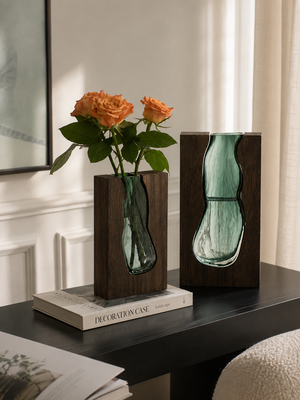 Sculptural Wooden & Glass Vase