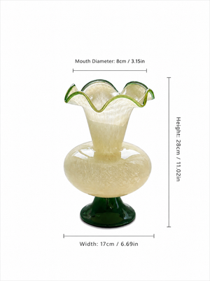 Wavy Green Glass Pedestal Vase