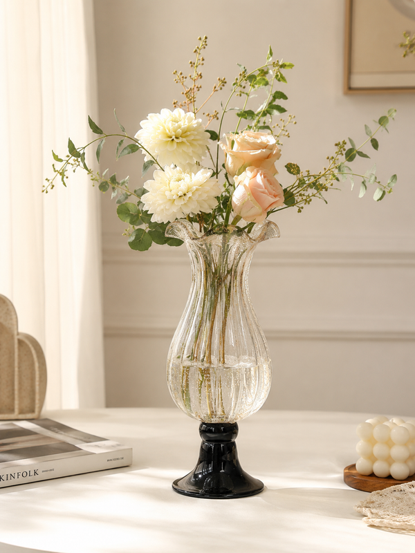Gold-Flecked Wavy Edge Glass Vase