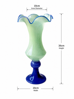 Ruffled Edge Glass Vase with Blue Pedestal Base