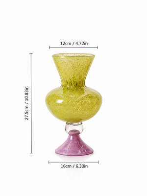 Ruffled Rim Ribbed Glass Vase with Lavender Pedestal
