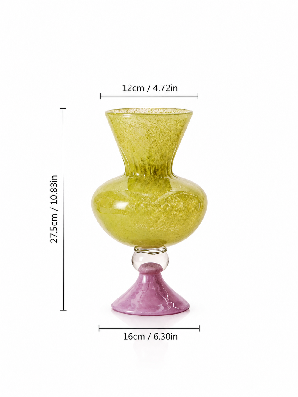 Ruffled Rim Ribbed Glass Vase with Lavender Pedestal