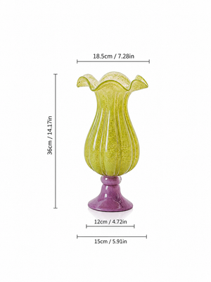 Ruffled Rim Ribbed Glass Vase with Lavender Pedestal