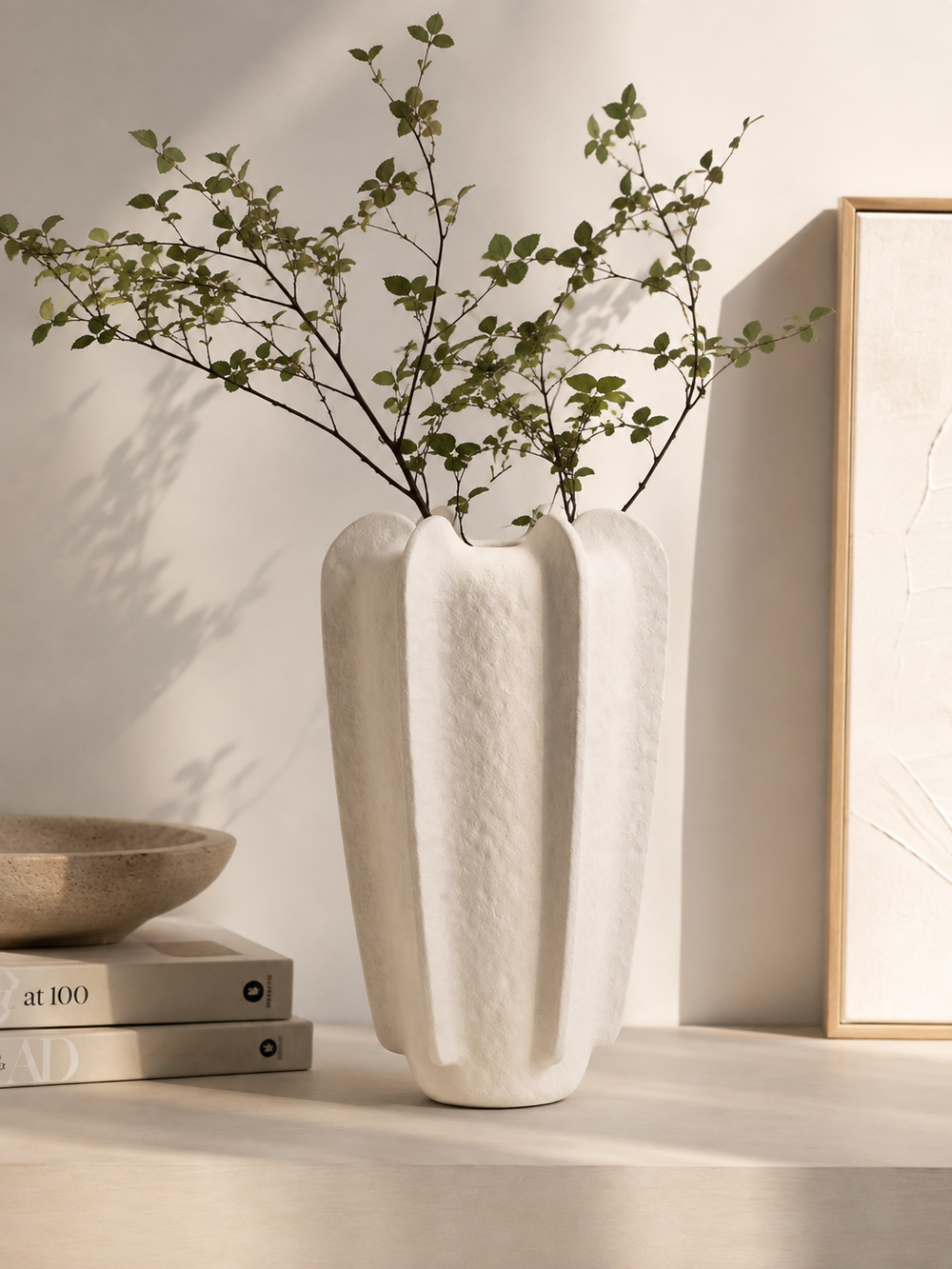 Petal Form Unglazed Ceramic Vase
