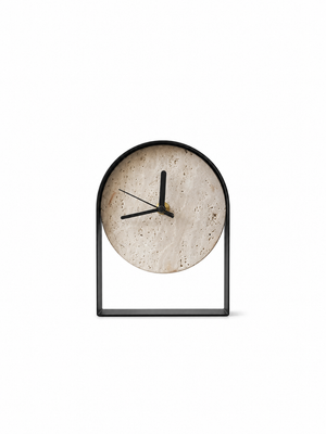 Black Travertine Mantel Clock | Natural Stone Arch Table Clock