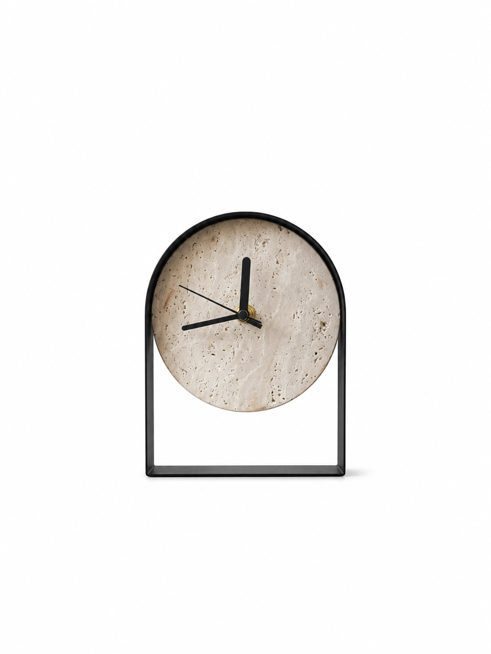 Black Travertine Mantel Clock | Natural Stone Arch Table Clock