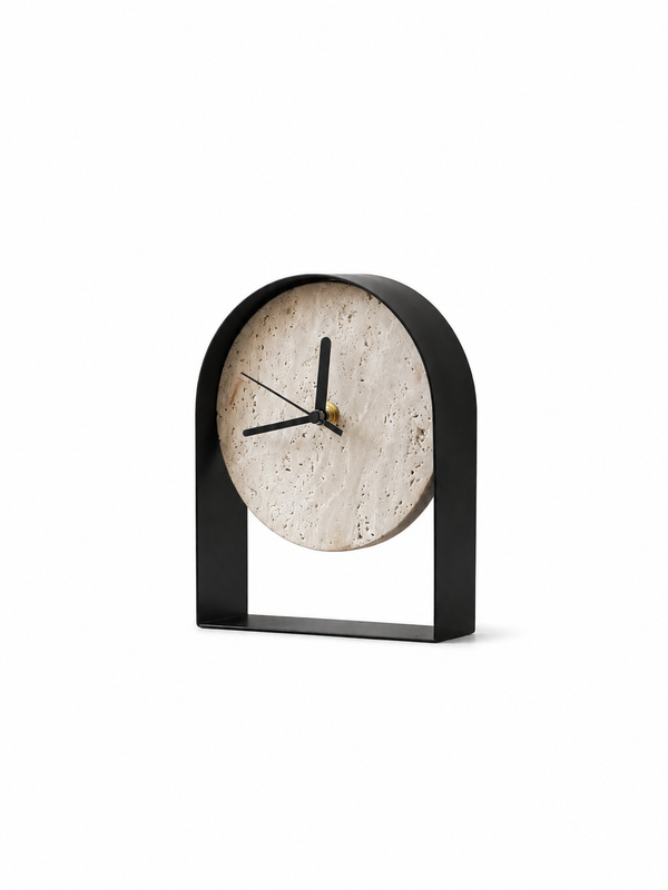 Black Travertine Mantel Clock | Natural Stone Arch Table Clock