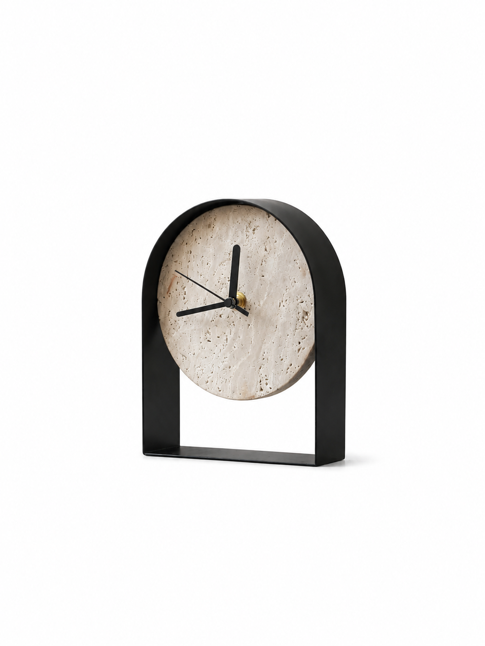 Black Travertine Mantel Clock | Natural Stone Arch Table Clock
