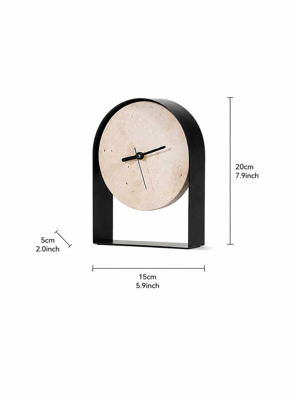 Black Travertine Mantel Clock | Natural Stone Arch Table Clock