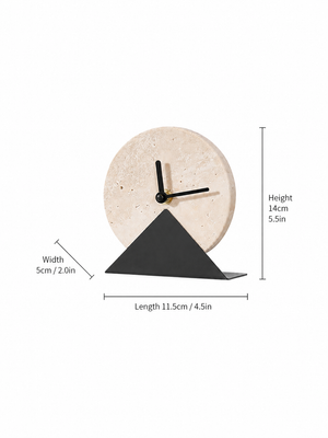 Natural Travertine Table Clock with Geometric Black Stand