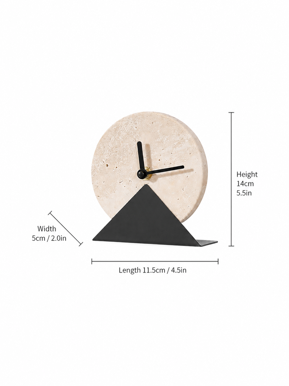 Natural Travertine Table Clock with Geometric Black Stand