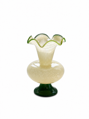 Wavy Green Glass Pedestal Vase