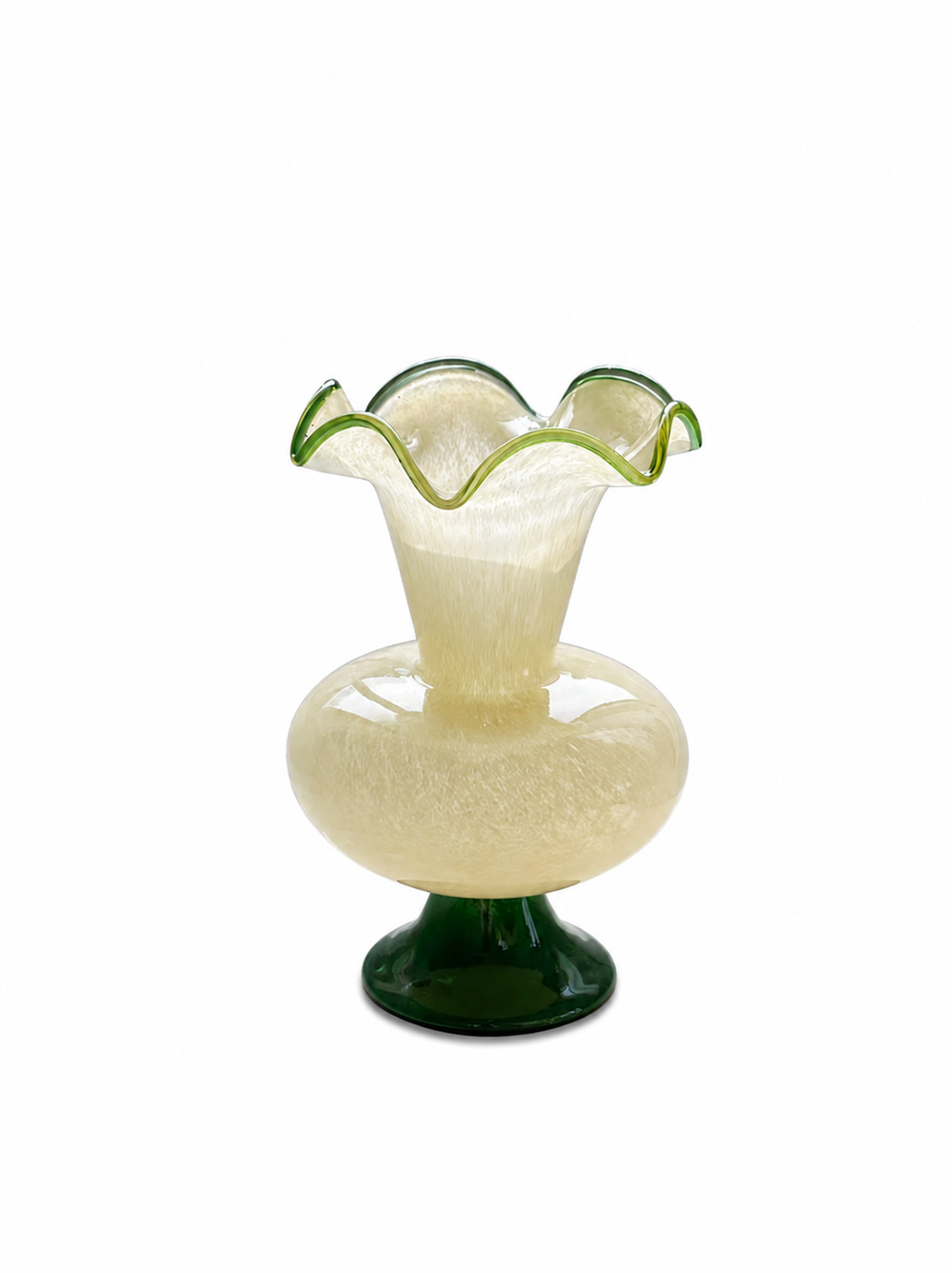 Wavy Green Glass Pedestal Vase