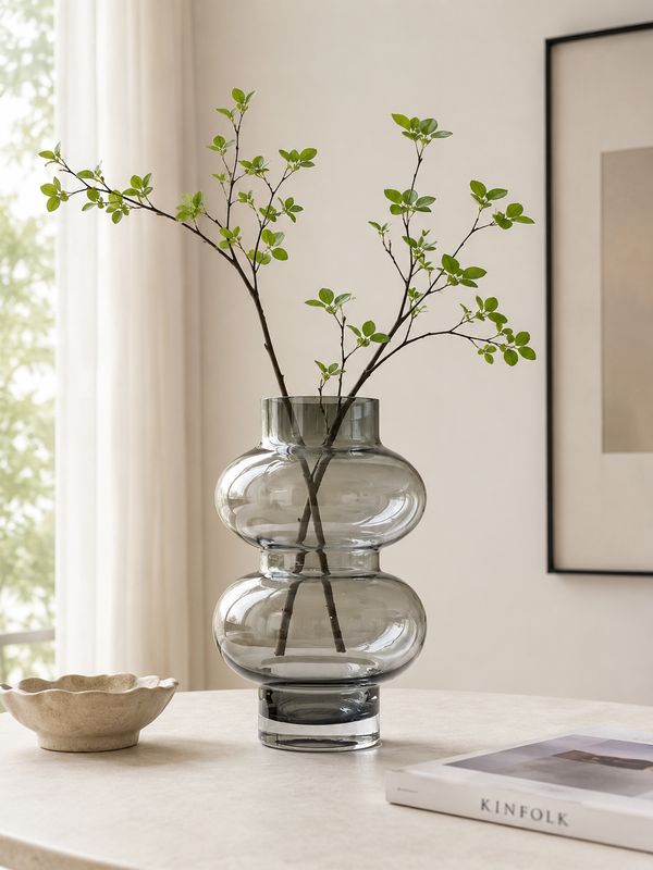 Sculptural Double-Bubble Glass Vase - Grey