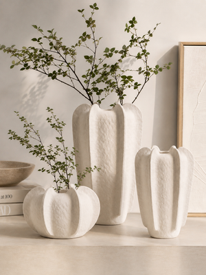 Petal Form Unglazed Ceramic Vase