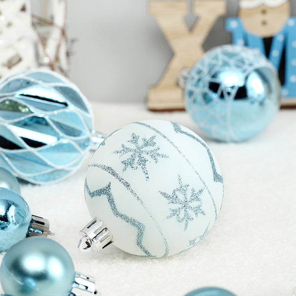 Blue & White Christmas Baubles Set – Shatterproof Xmas Tree Baubles Kit with Finials, Stars & Sweet Ornaments
