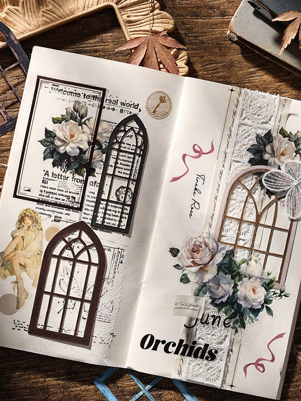 Vintage Window Non-Adhesive Material Paper