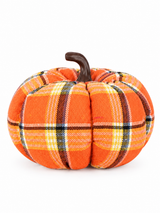 Fabric Plaid Harvest Pumpkins Set – Artificial Cloth Pumpkins with Resin Stems, Rustic Farmhouse Autumn & Thanksgiving Table Centerpiece Decor for Halloween