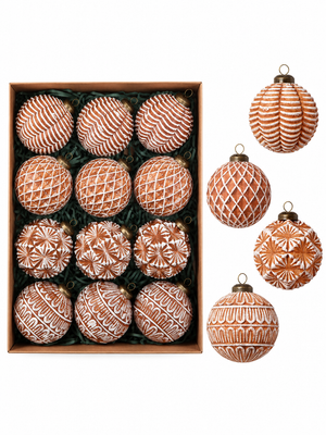 12-Piece Gingerbread Brown Christmas Baubles Set – Textured Vintage Gingerbread Tree Hanging Decorations