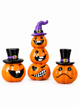 Spooky & Funny Halloween Pumpkin Resin Figurines Set – Stacked Jack-o'-Lantern Statues with Witch & Top Hats, Quirky Halloween Tabletop Decor for Home & Party