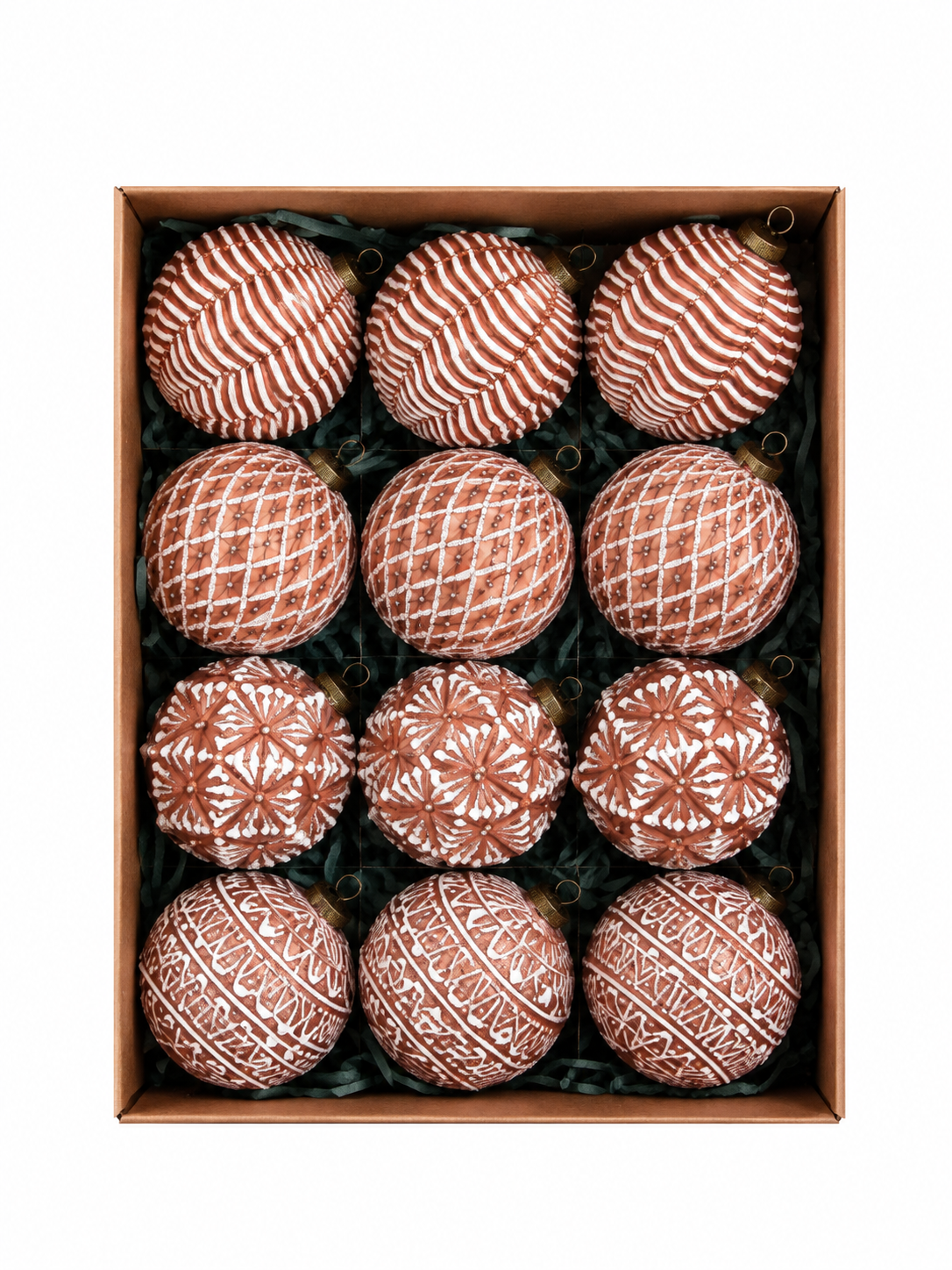 12-Piece Gingerbread Brown Christmas Baubles Set – Textured Vintage Gingerbread Tree Hanging Decorations