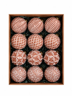 12-Piece Gingerbread Brown Christmas Baubles Set – Textured Vintage Gingerbread Tree Hanging Decorations