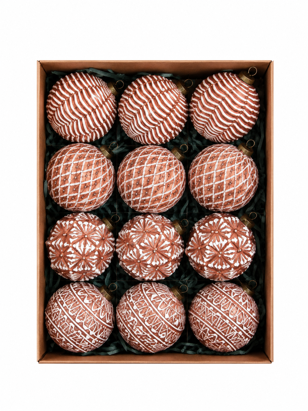 12-Piece Gingerbread Brown Christmas Baubles Set – Textured Vintage Gingerbread Tree Hanging Decorations