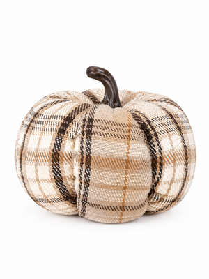 Fabric Plaid Harvest Pumpkins Set – Artificial Cloth Pumpkins with Resin Stems, Rustic Farmhouse Autumn & Thanksgiving Table Centerpiece Decor for Halloween