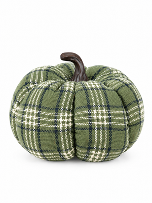 Fabric Plaid Harvest Pumpkins Set – Artificial Cloth Pumpkins with Resin Stems, Rustic Farmhouse Autumn & Thanksgiving Table Centerpiece Decor for Halloween