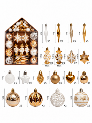 73-Piece Gold & White Christmas Tree Bauble & Decoration Set – Shatterproof Festive Ornaments Box