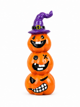 Spooky & Funny Halloween Pumpkin Resin Figurines Set – Stacked Jack-o'-Lantern Statues with Witch & Top Hats, Quirky Halloween Tabletop Decor for Home & Party
